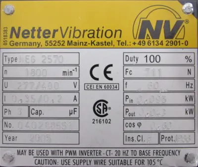 NEW NETTER NEG 2570 VIBRATOR 277/480V NEG2570
