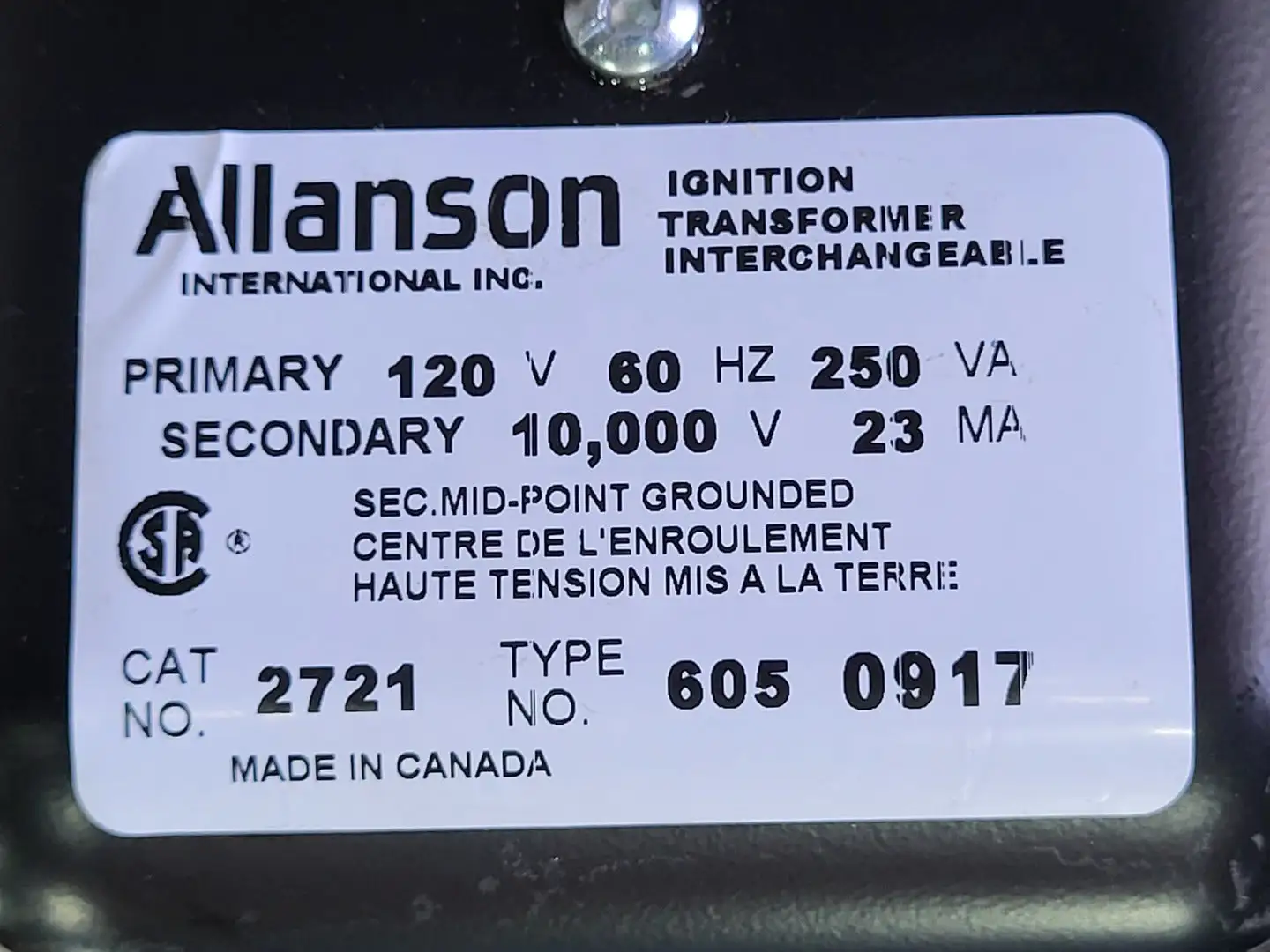 New | in-Stock ALLANSON 2721 Transformers British Columbia CA | Lenmark #266099