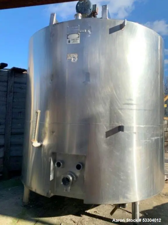 Used Chester-Jensen 600 Gallon Stainless Steel Mixing Tank | Vertical | Top Agitator | Baffled | Side Bottom Outlet