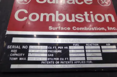 Item# G225 Surface Combustion RX Generator 9000 CFH, 3 Bottle