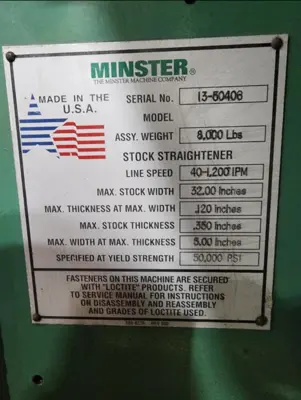 MINSTER MTT20-32S Complete Feed Lines | Universal Press & Machinery (UPM) (16)
