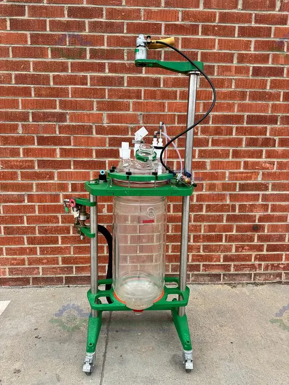 Used CHEMGLASS 50 LITER JACKETED GLASS REACTOR W/ CHEMGLASS AIR DRIVEN STIRRER MOTOR Reactors California US | Equipment Lab #1281329