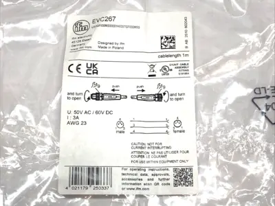 New | in-Stock IFM Effector Sensor Connection Cable 1m 50VAC 6VDC 3A Cable & Wire Michigan US | Maverick Industrial Sales #1391107