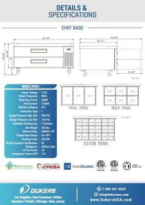 New | in-Stock Dukers New Dukers DCB52-D2 Chef Base Refrigerator with 2 Drawers Chef Bases Illinois US | Falcon Restaurant Supply #1376274