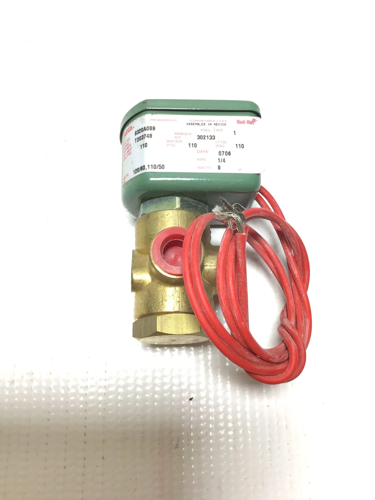 Asco 8320A089 Red Hat Solenoid Valve 1/4″NPT 110/120V 50/60Hz 9Watts Encl Type 1