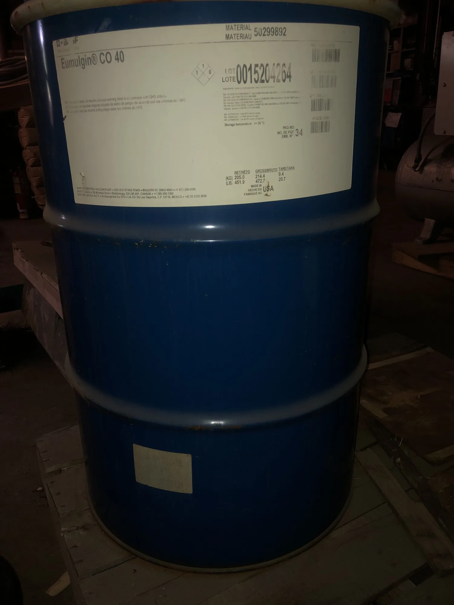 Eumulgin CO 40 55 Gallon Drum PEG-40 hydrogenated castor oil