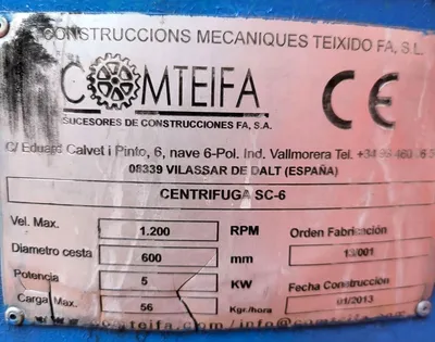Comteifa SC-6 gastight ATEX perforate basket centrifuge, 316SS.