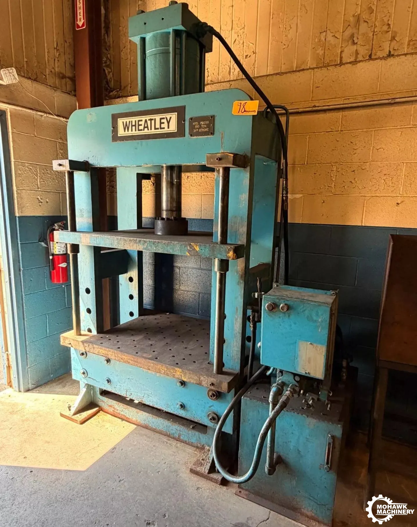 150 TON WHEATLEY INDUSTRIAL H-FRAME HYDRAULIC SHOP PRESS