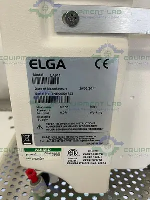USED ELGA PR015BPM1 PURELAB PRIMA 15 WATER PURIFICATION SYSTEM W/ 25L ELGA LA611 TANK