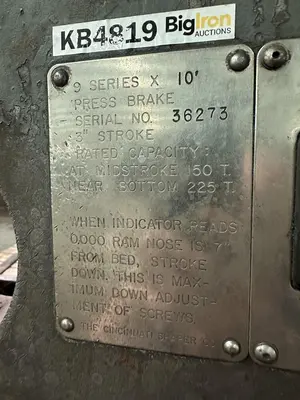 225 TON X 12' CINCINNATI MODEL #9 MECHANICAL PRESS BRAKE: STOCK #22781