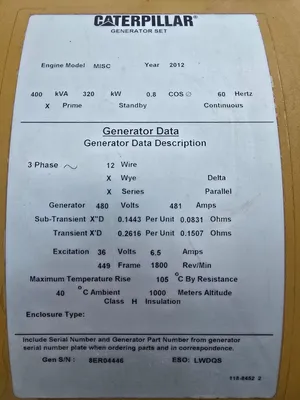 Caterpillar SR4B 320 KW PRIME Rated Generator End 12Lead 480V 481Amps 1800RPM #4