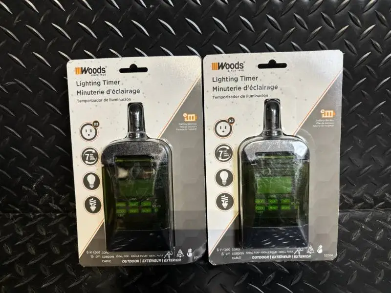Woods Lighting Timer - Outdoor 7-Day Battery Backup 6in Cord (2-Pack)
