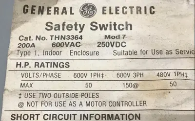 Used GENERAL ELECTRIC THN3364 Disconnects Michigan US | Ideal Machinery #1317019