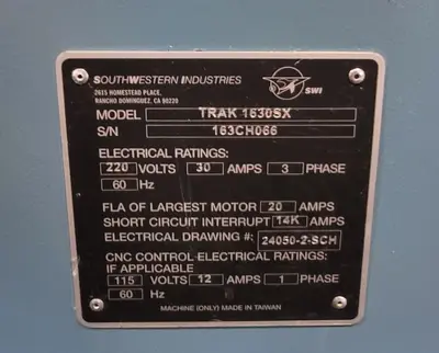 Used 2016 SOUTHWESTERN INDUSTRIES TRAK TRL 1630SX CNC Lathes Kentucky US | Aucto #1389557