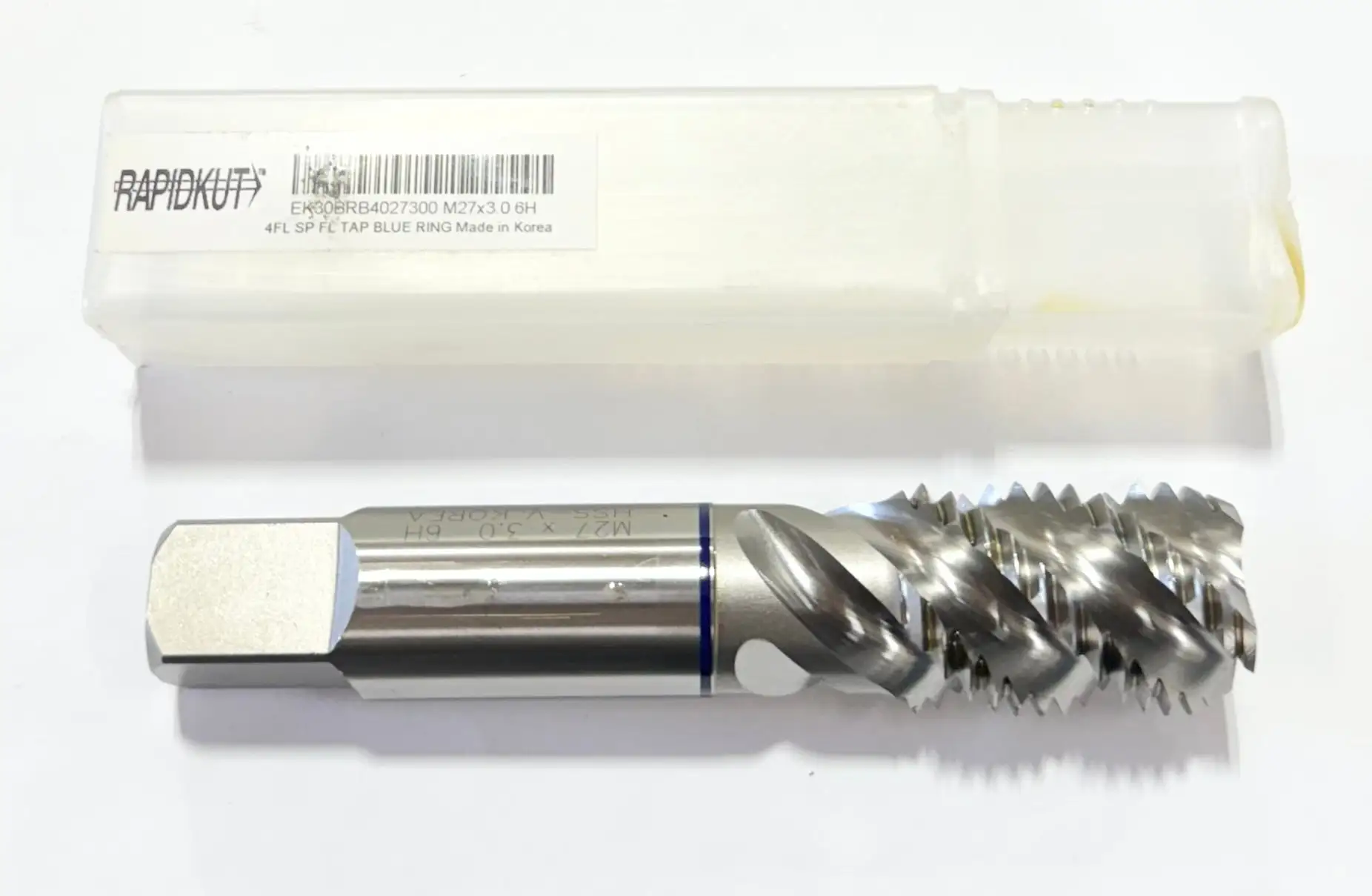 RapidKut M27 x 3mm High Performance Spiral Flute Tap Blue Ring Semi-Bottoming 4FL D7