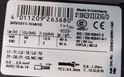Siemens 3RV1011-1HA10 3 Pole Manual Motor Starter Loc4E28