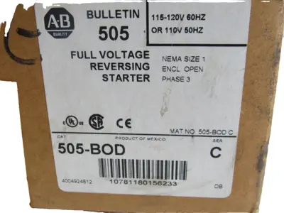 ALLEN BRADLEY 509-BOD REVERSING STARTER SERIES C 500F-BO*930 509BOD NEW, SURPLUS