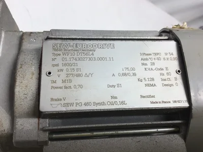 SEW-EURODRIVE WF10 DT56L4 0.15KW 156RPM 10.25:1 Ratio Gear Motor Reducer 3ph