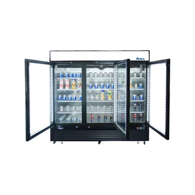 New | in-Stock Atosa New Atosa MCF8724GR Bottom Mount (3) Glass Door Merchandiser Refrigerator 69.54 Cu Ft - Black Display Refrigerators Illinois US | Falcon Restaurant Supply #1375454