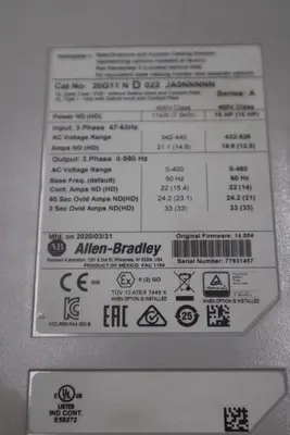 ALLEN BRADLEY 20G11ND022JA0NNNNN /A PowerFlex 755 AC DRIVE - STOCK 3731CC