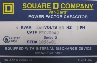 NEW SQUARE D PFC2004C POWER FACTOR CAPACITOR 4KVAR 240V 58276