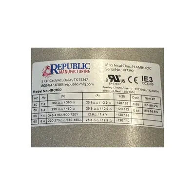 New | in-Stock REPUBLIC BLOWER SYSTEMS HRC800 Blowers West Virginia US | JM Industrial #1332442