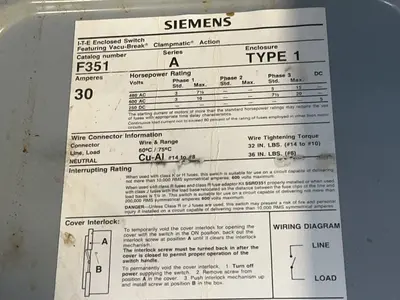 Used SIEMENS F351 Switchgears Ohio US | HGR 24 #1288736