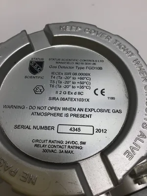 Status Scientific Controls FGD10B Flameproof Gas Detector Circuit Rating 24VDC 5W