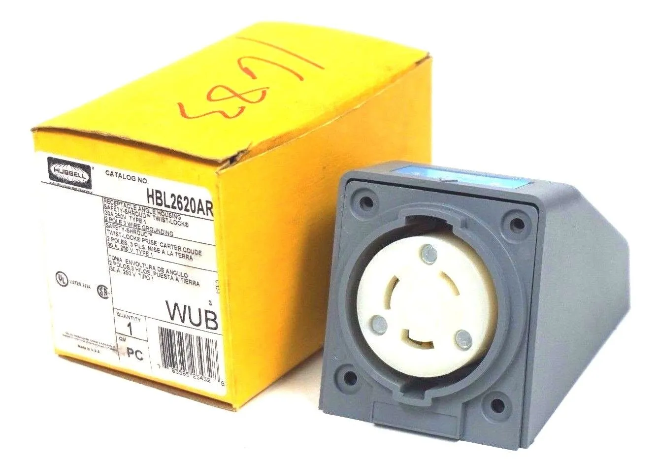NEW HUBBELL RECEPTACLE ANGLE HOUSING HBL2620AR