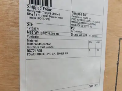 Honeywell 2084 Scanner Upper Powertrack Cable Assembly 11025/08721300