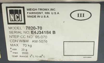 USED WEIGH TRONIX 7820-70