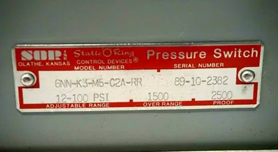 NEW SOR STATIC-O-RING 6NN-K3-M5-C2A-RR PRESSURE SWITCH 6NNK3M5C2ARR