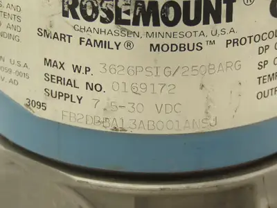 Rosemount 3095 FB2DBBA13AB001ANSJ Pressure Transmitter 7.5-30VDC 3626PSI
