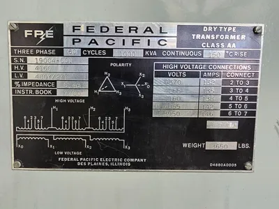 Used FEDERAL PACIFIC 1000 KVA Transformers California US | Turner's Machinery #1259653