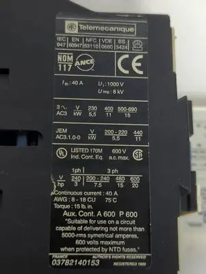 Used TELEMECANIQUE LP1-D2510 Miscellaneous Equipment (Electrical & Power) Ohio US | Surplus Asset Holdings #1445197