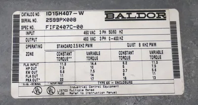 USED BALDOR ID15H407-W AC INVERTER SPEC. NO. FIF2407C-00, ID15H407W