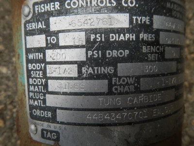 Fisher 1 1/2" 300 Class 316 Stainless Steel Control Valve