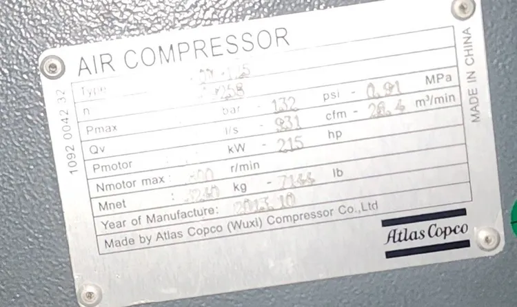 Used ATLAS COPCO G 160W-125 Rotary Screw & Sliding Vane Air Compressors South Carolina US | International Machinery, LLC #385787