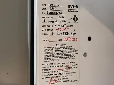 40hp, 600V, 100A, FVNR Starter, Size 3