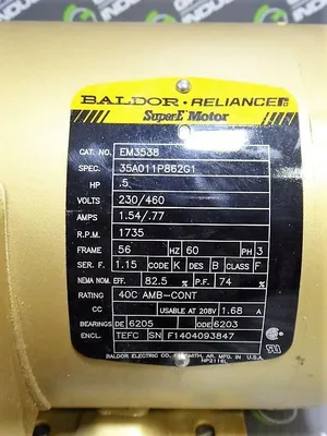Baldor EM3538 Super E Motor 1/2 HP 35A011P862G1 230/460 1735 RPM New