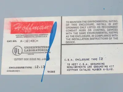 Hoffman A-16148CH Electrical Enclosure Control Panel 16x14x8" Back Plate