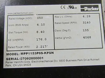 Parker EMX060995 Electric Ball Screw Actuator Cylinder MPP1153P6S-KPSN Motor