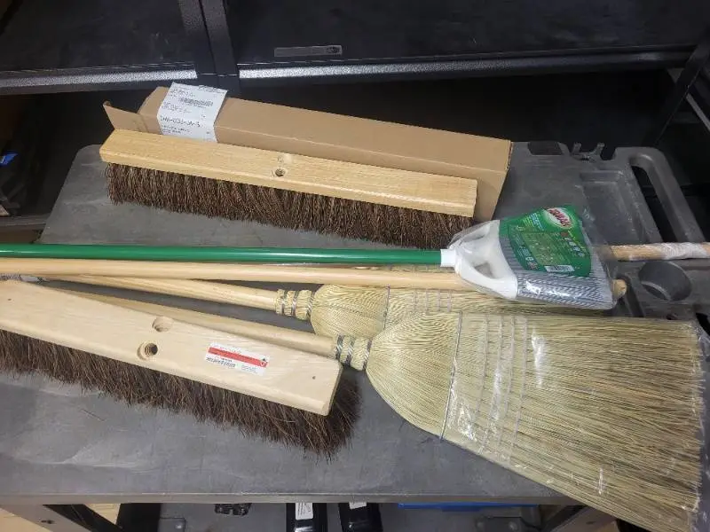 Lot of Push Brooms and Angle Brooms with Handles