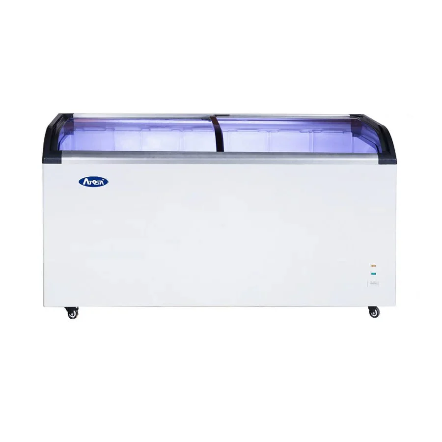 New | in-Stock Atosa New Atosa MMF9113 Angle Curved Top Chest Freezer (Glass Arc Lid), 12 Cu Ft Display Freezers Illinois US | Falcon Restaurant Supply #1375250