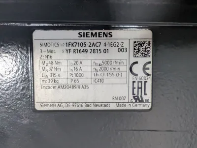 Siemens 1FK7105-2AC7 4-1EG2-Z SIMOTICS 3 Phase Synchronous Servo Motor New