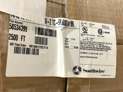 New | in-Stock Southwire Multi-Conductor VFD Cable TC-ER 600/1000V, 2500' TOTAL LENGTH Misc Electrical & Power Parts Michigan US | Maverick Industrial Sales #1402999