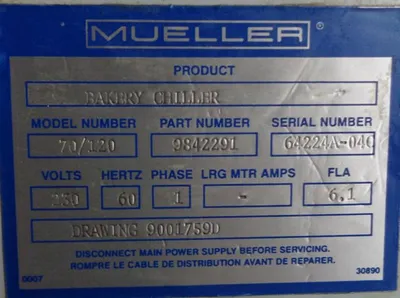 Used MUELLER 70/120 Chillers California US | BakeryEquipment.com #1556142