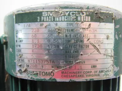Sumitomo SM-Cyclo CNHM024075YA21 1/4HP Gear Motor 21:1 Ratio 208-230/460V 3Ph