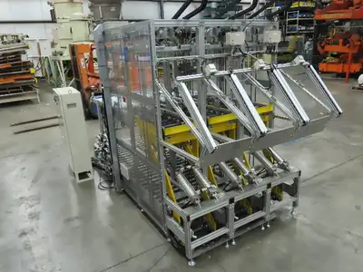 Basket Feeder Stacker 3-Row 14" Roller Conveyor Chain Drive Lift Stack System
