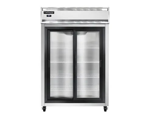 Continental 2RSNSASGD 52" Two Section Reach In Refrigerator, (2) Sliding Glass Doors, Top Compressor, 115v
